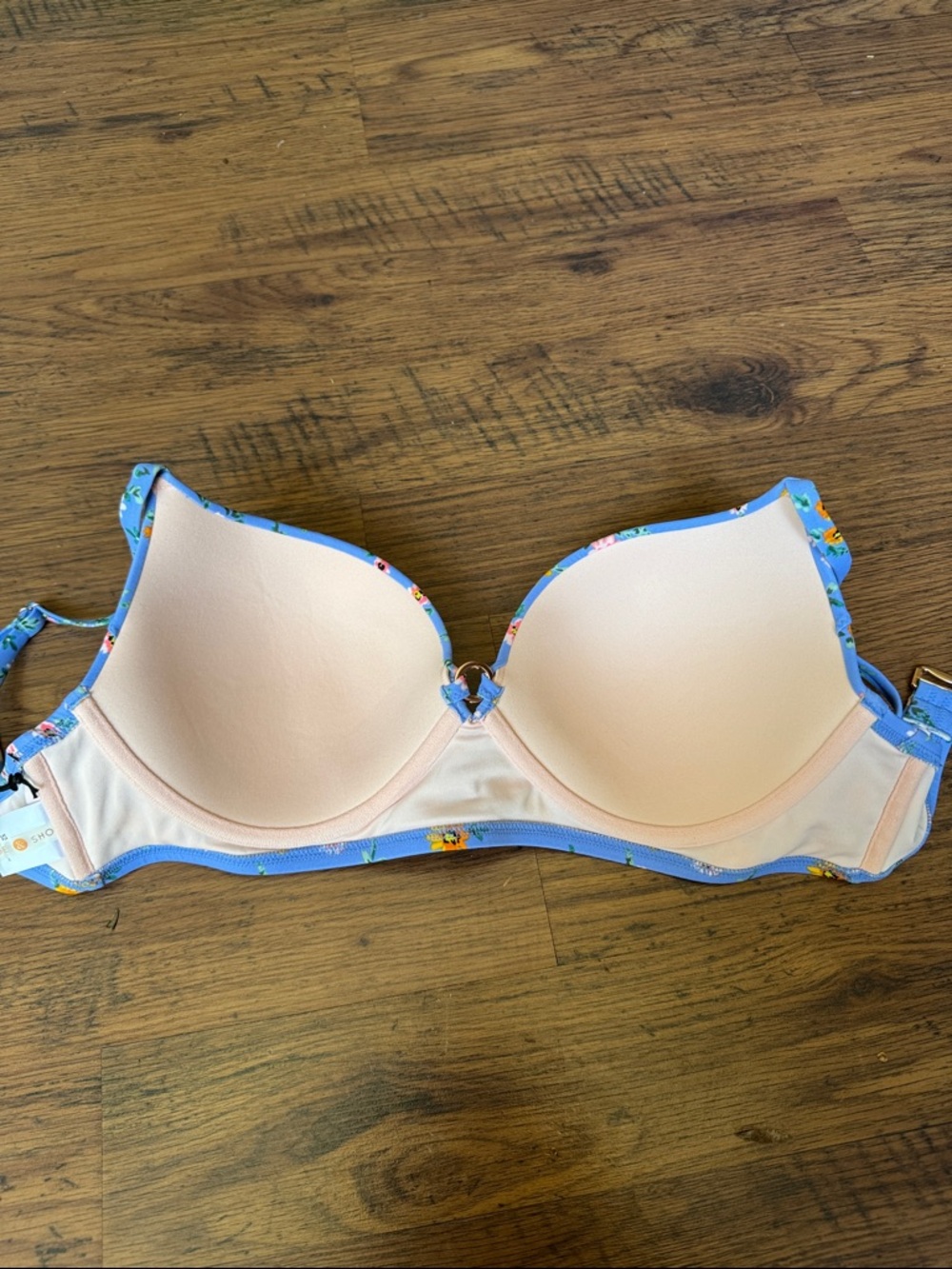 Shade & Shore Women's Light Lift Bikini Top Blue Floral Underwire Size 32DDD - Picture 3 of 6